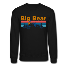 Big Bear, California Sweatshirt - Retro Mountain & Birds Big Bear Crewneck Sweatshirt - black