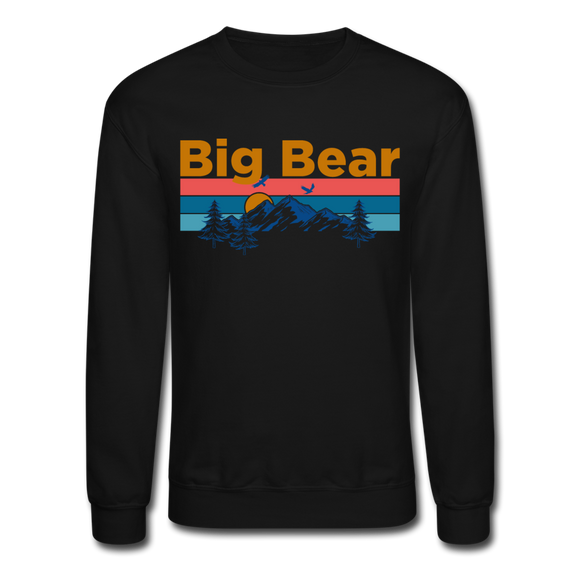 Big Bear, California Sweatshirt - Retro Mountain & Birds Big Bear Crewneck Sweatshirt - black