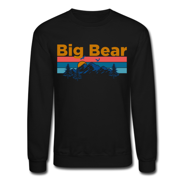 Big Bear, California Sweatshirt - Retro Mountain & Birds Big Bear Crewneck Sweatshirt - black