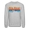 Big Bear, California Sweatshirt - Retro Mountain & Birds Big Bear Crewneck Sweatshirt - heather gray