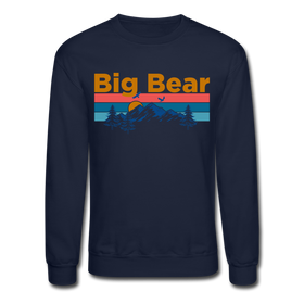 Big Bear, California Sweatshirt - Retro Mountain & Birds Big Bear Crewneck Sweatshirt - navy
