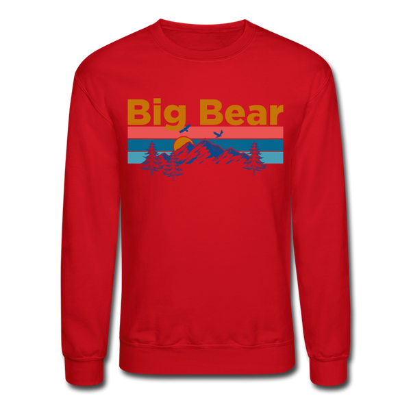 Big Bear, California Sweatshirt - Retro Mountain & Birds Big Bear Crewneck Sweatshirt - red