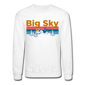Big Sky, Montana Sweatshirt - Retro Mountain & Birds Big Sky Crewneck Sweatshirt - white
