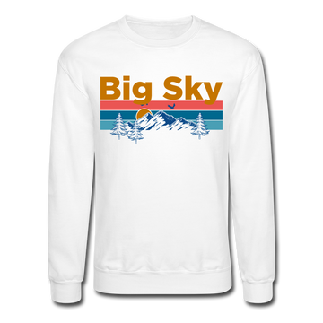 Big Sky, Montana Sweatshirt - Retro Mountain & Birds Big Sky Crewneck Sweatshirt - white