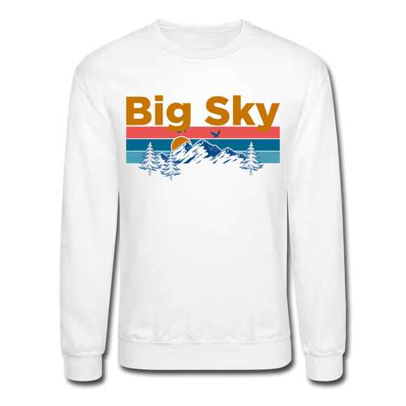 Big Sky, Montana Sweatshirt - Retro Mountain & Birds Big Sky Crewneck Sweatshirt - white