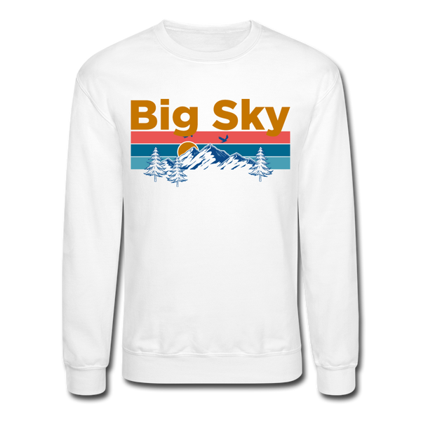 Big Sky, Montana Sweatshirt - Retro Mountain & Birds Big Sky Crewneck Sweatshirt - white