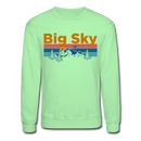 Big Sky, Montana Sweatshirt - Retro Mountain & Birds Big Sky Crewneck Sweatshirt - lime