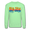 Big Sky, Montana Sweatshirt - Retro Mountain & Birds Big Sky Crewneck Sweatshirt - lime