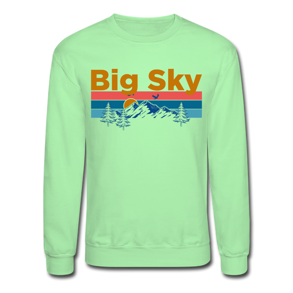 Big Sky, Montana Sweatshirt - Retro Mountain & Birds Big Sky Crewneck Sweatshirt - lime