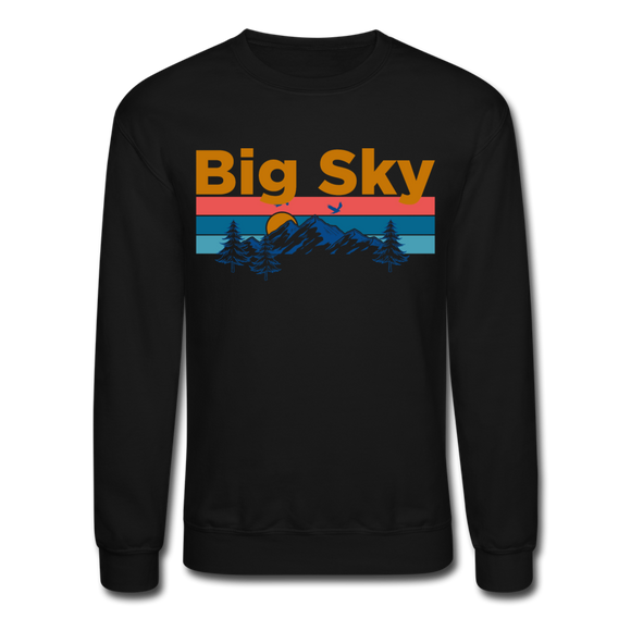 Big Sky, Montana Sweatshirt - Retro Mountain & Birds Big Sky Crewneck Sweatshirt - black