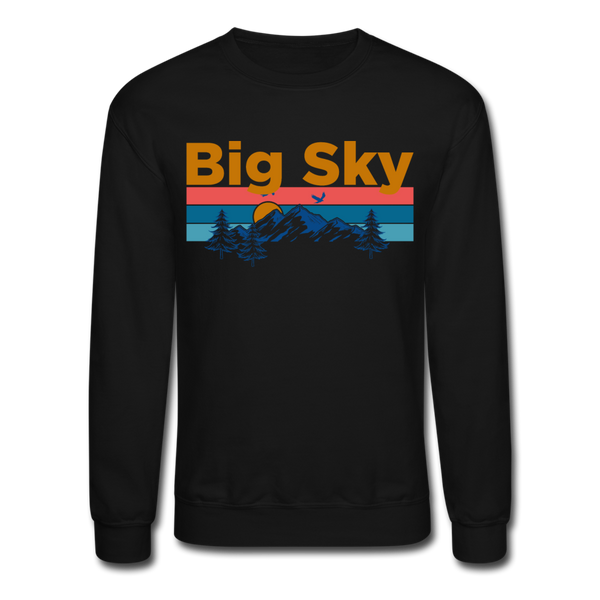 Big Sky, Montana Sweatshirt - Retro Mountain & Birds Big Sky Crewneck Sweatshirt - black