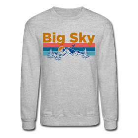 Big Sky, Montana Sweatshirt - Retro Mountain & Birds Big Sky Crewneck Sweatshirt - heather gray