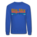 Big Sky, Montana Sweatshirt - Retro Mountain & Birds Big Sky Crewneck Sweatshirt - royal blue
