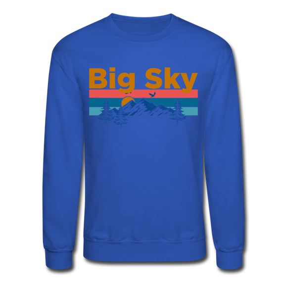 Big Sky, Montana Sweatshirt - Retro Mountain & Birds Big Sky Crewneck Sweatshirt - royal blue
