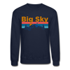 Big Sky, Montana Sweatshirt - Retro Mountain & Birds Big Sky Crewneck Sweatshirt - navy