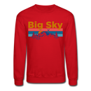 Big Sky, Montana Sweatshirt - Retro Mountain & Birds Big Sky Crewneck Sweatshirt - red