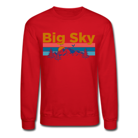 Big Sky, Montana Sweatshirt - Retro Mountain & Birds Big Sky Crewneck Sweatshirt - red