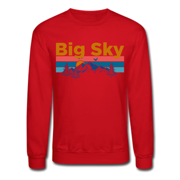 Big Sky, Montana Sweatshirt - Retro Mountain & Birds Big Sky Crewneck Sweatshirt - red