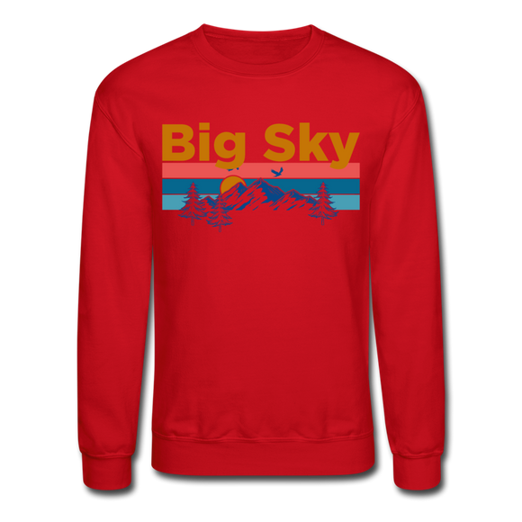 Big Sky, Montana Sweatshirt - Retro Mountain & Birds Big Sky Crewneck Sweatshirt - red