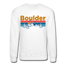 Boulder, Colorado Sweatshirt - Retro Mountain & Birds Boulder Crewneck Sweatshirt - white