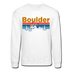 Boulder, Colorado Sweatshirt - Retro Mountain & Birds Boulder Crewneck Sweatshirt - white