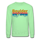 Boulder, Colorado Sweatshirt - Retro Mountain & Birds Boulder Crewneck Sweatshirt - lime