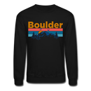 Boulder, Colorado Sweatshirt - Retro Mountain & Birds Boulder Crewneck Sweatshirt - black