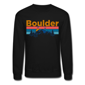 Boulder, Colorado Sweatshirt - Retro Mountain & Birds Boulder Crewneck Sweatshirt - black