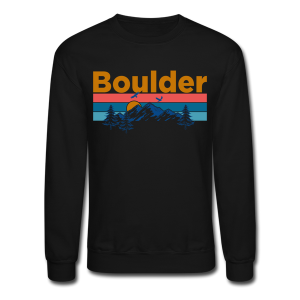 Boulder, Colorado Sweatshirt - Retro Mountain & Birds Boulder Crewneck Sweatshirt - black