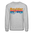 Boulder, Colorado Sweatshirt - Retro Mountain & Birds Boulder Crewneck Sweatshirt - heather gray