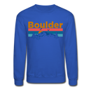 Boulder, Colorado Sweatshirt - Retro Mountain & Birds Boulder Crewneck Sweatshirt - royal blue