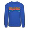 Boulder, Colorado Sweatshirt - Retro Mountain & Birds Boulder Crewneck Sweatshirt - royal blue