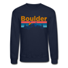 Boulder, Colorado Sweatshirt - Retro Mountain & Birds Boulder Crewneck Sweatshirt - navy