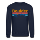 Boulder, Colorado Sweatshirt - Retro Mountain & Birds Boulder Crewneck Sweatshirt - navy