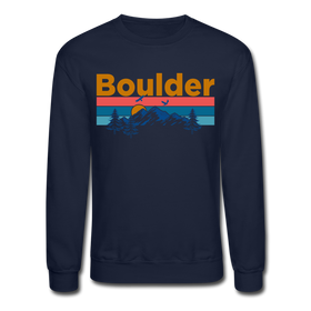 Boulder, Colorado Sweatshirt - Retro Mountain & Birds Boulder Crewneck Sweatshirt - navy