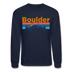 Boulder, Colorado Sweatshirt - Retro Mountain & Birds Boulder Crewneck Sweatshirt - navy