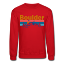 Boulder, Colorado Sweatshirt - Retro Mountain & Birds Boulder Crewneck Sweatshirt - red