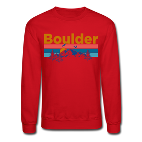 Boulder, Colorado Sweatshirt - Retro Mountain & Birds Boulder Crewneck Sweatshirt - red