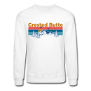 Crested Butte Sweatshirt - Retro Mountain & Birds Crested Butte Crewneck Sweatshirt - white
