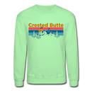 Crested Butte Sweatshirt - Retro Mountain & Birds Crested Butte Crewneck Sweatshirt - lime