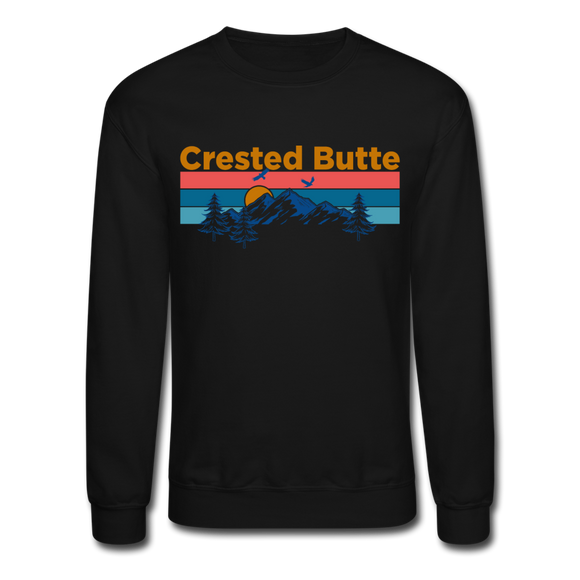 Crested Butte Sweatshirt - Retro Mountain & Birds Crested Butte Crewneck Sweatshirt - black