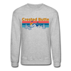 Crested Butte Sweatshirt - Retro Mountain & Birds Crested Butte Crewneck Sweatshirt - heather gray