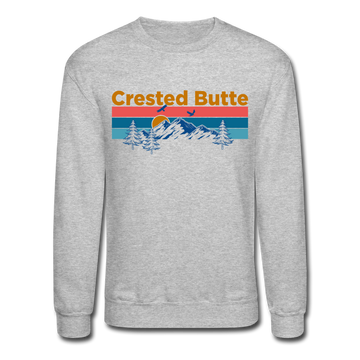 Crested Butte Sweatshirt - Retro Mountain & Birds Crested Butte Crewneck Sweatshirt - heather gray