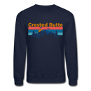 Crested Butte Sweatshirt - Retro Mountain & Birds Crested Butte Crewneck Sweatshirt - navy