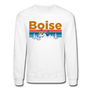 Boise, Idaho Sweatshirt - Retro Mountain & Birds Boise Crewneck Sweatshirt - white