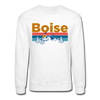 Boise, Idaho Sweatshirt - Retro Mountain & Birds Boise Crewneck Sweatshirt - white