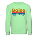 Boise, Idaho Sweatshirt - Retro Mountain & Birds Boise Crewneck Sweatshirt - lime