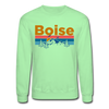 Boise, Idaho Sweatshirt - Retro Mountain & Birds Boise Crewneck Sweatshirt - lime