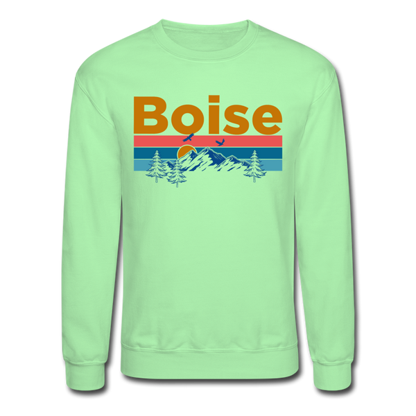 Boise, Idaho Sweatshirt - Retro Mountain & Birds Boise Crewneck Sweatshirt - lime