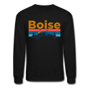 Boise, Idaho Sweatshirt - Retro Mountain & Birds Boise Crewneck Sweatshirt - black